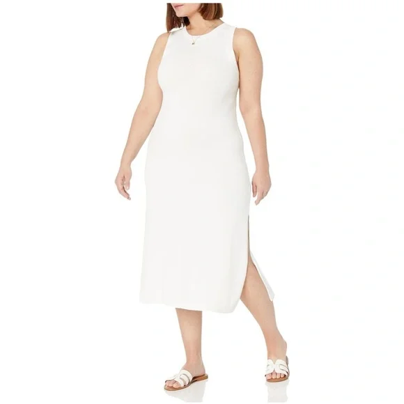 The Drop | Women’s Whisper White Gabriela High Neck A-line Side-Slit Maxi Dress - Picture 2 of 9